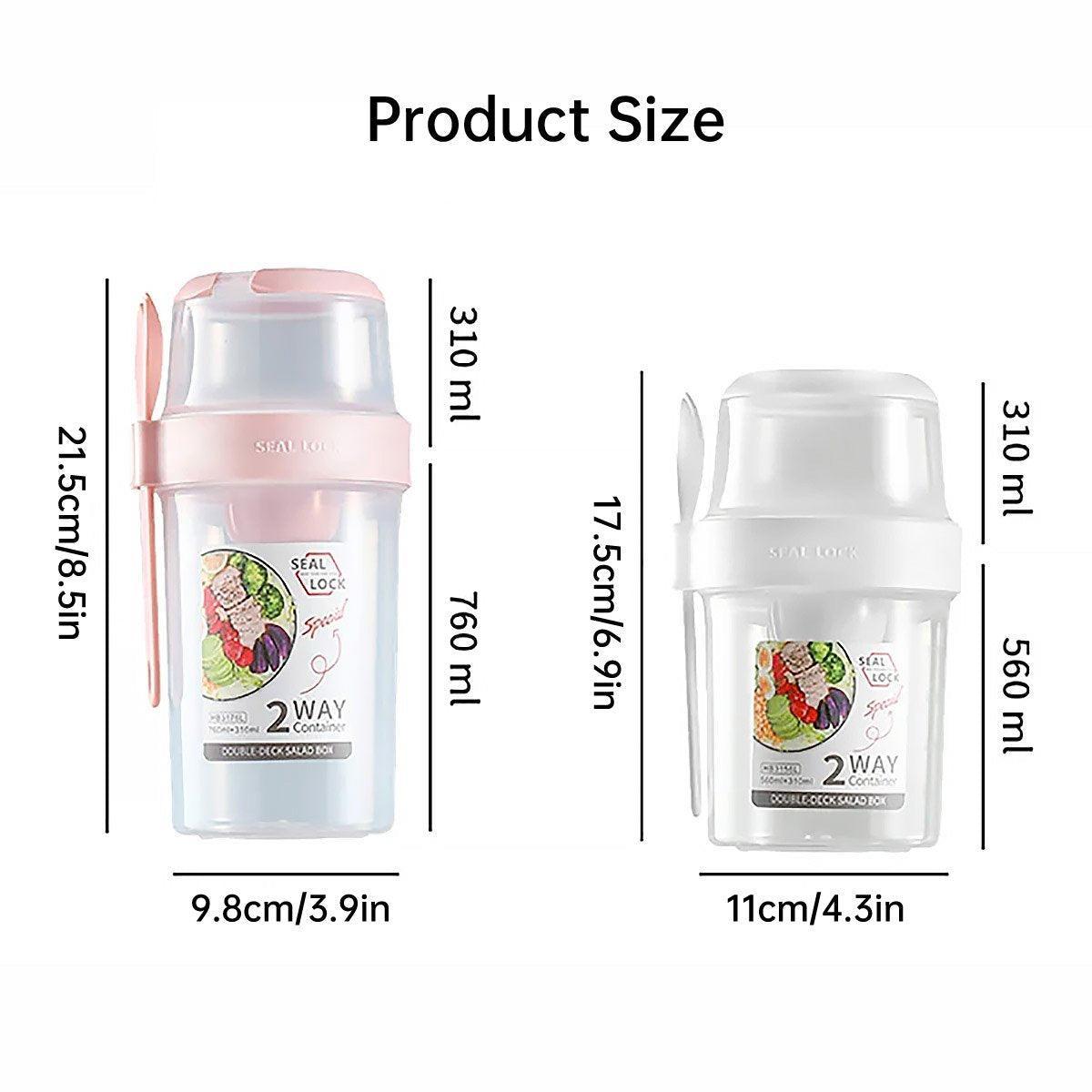 Double Plastic Salad Cup with Fork Sealed Breakfast Container for On-the-Go Meal - 560ml-Green
