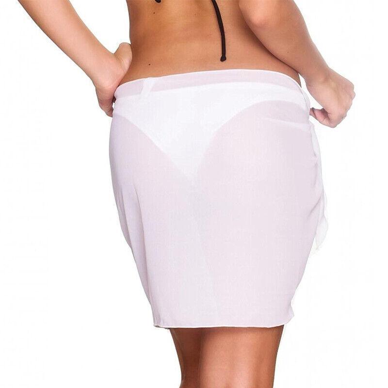 Women Sarong Skirt Wrap Pareo Short Swim Cover Up Beach Bikini Beachwear - White