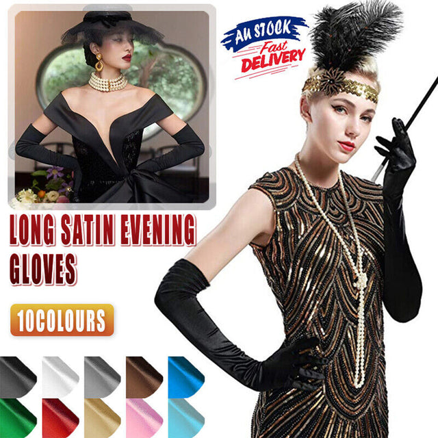 Elegant Long Satin Opera Gloves for Prom Party Wedding Costume or Formal Dress - Brown