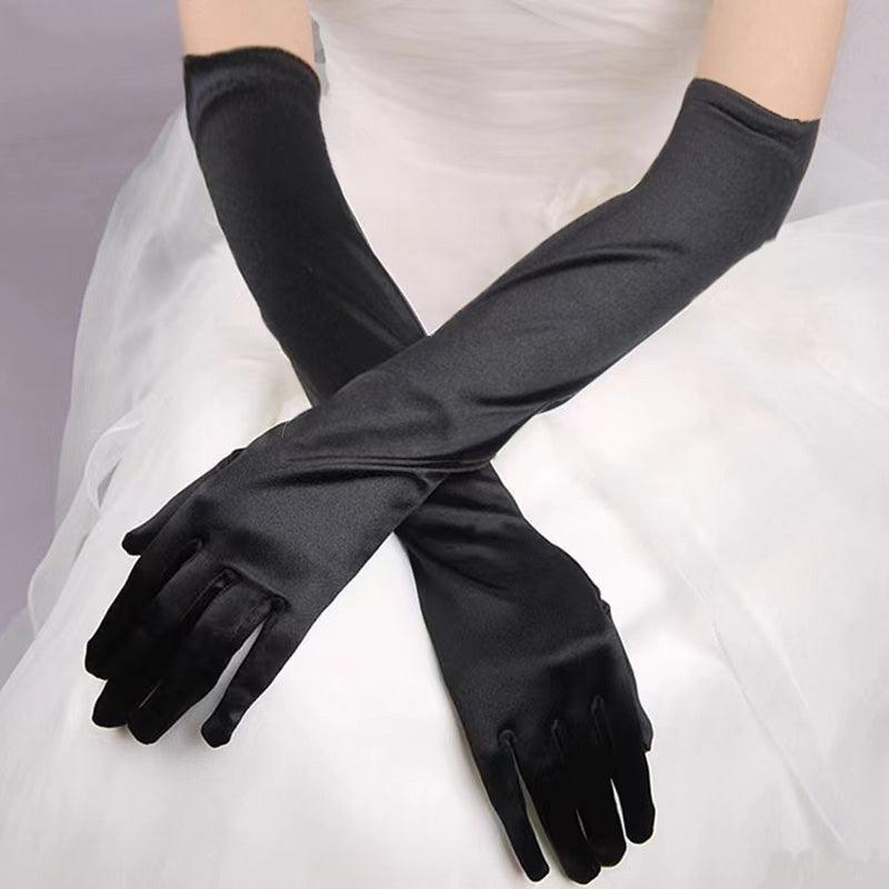 Elegant Long Satin Opera Gloves for Prom Party Wedding Costume or Formal Dress - Red