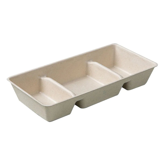 30PCS Disposable Pulp Three-Compartment Dip Box Sushi BBQ Sauce - Kraft