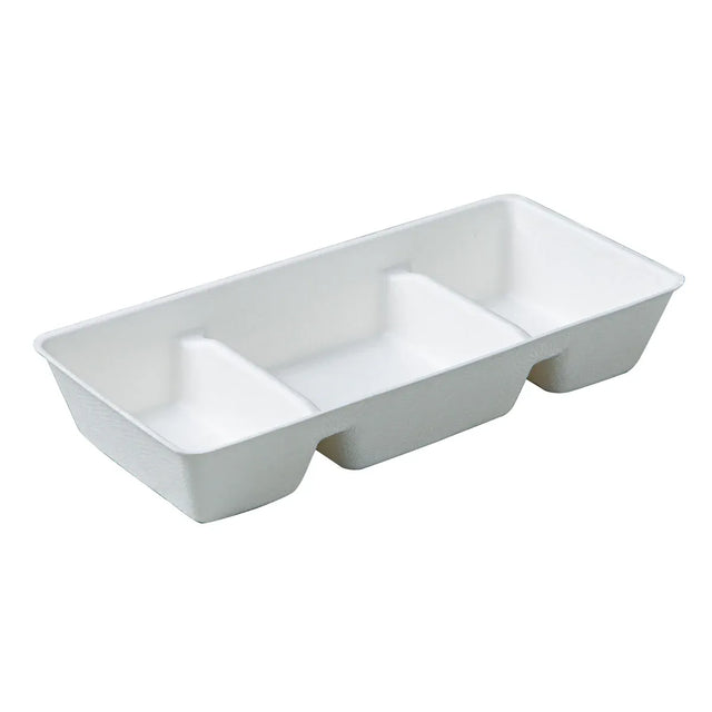 30PCS Disposable Pulp Three-Compartment Dip Box Sushi BBQ Sauce - White