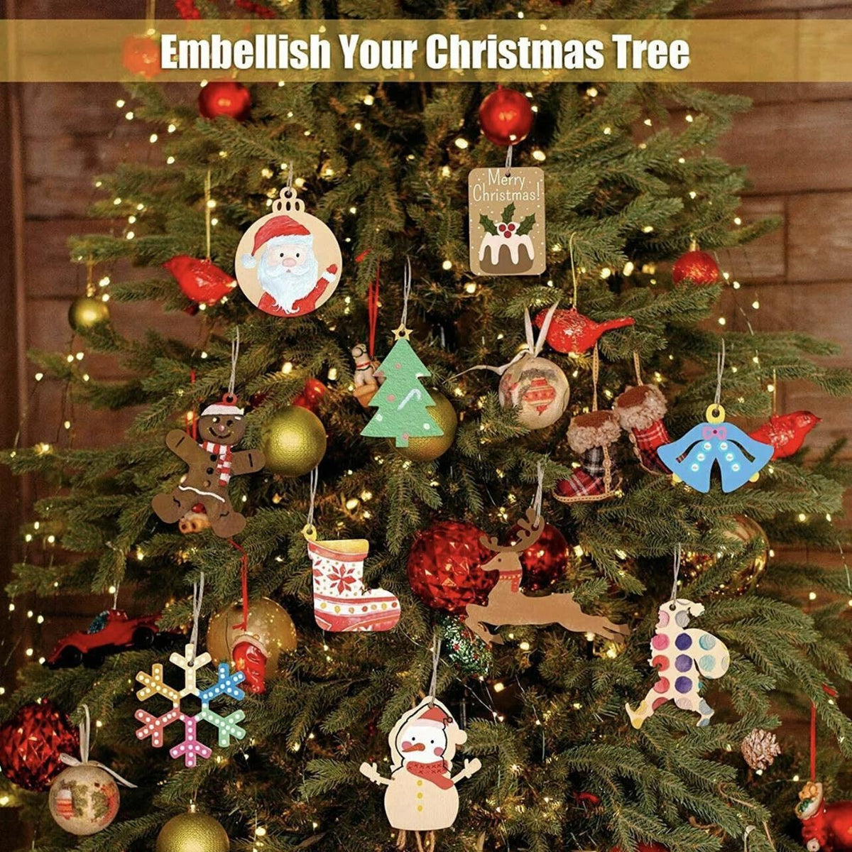 Wooden Christmas Hanging Ornament for Tree DIY Craft Decoration 10pcs - Christmas Tree