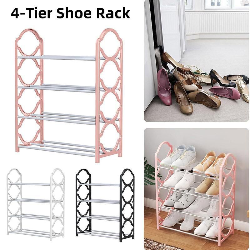 Four Layer Shoe Rack Storage Organizer Multi Tier Shoe Shelf for Entryway Closet - Black