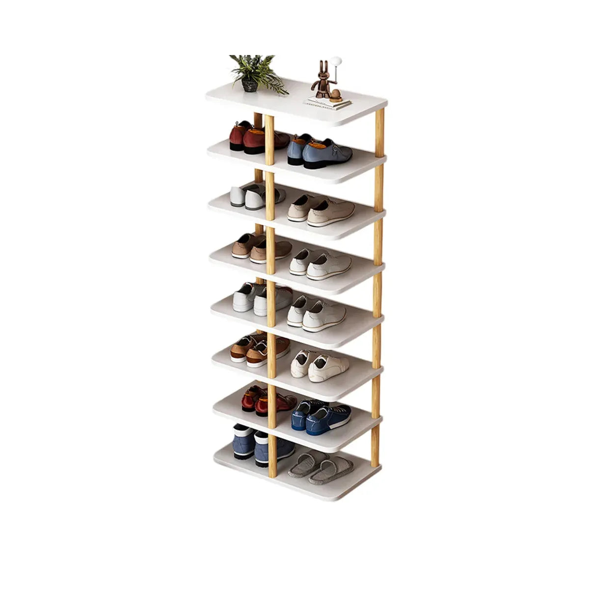 8 Tiers Shoe Rack Wood Vertical Space Saving Narrow Shoe Rack Storage 14 Pairs