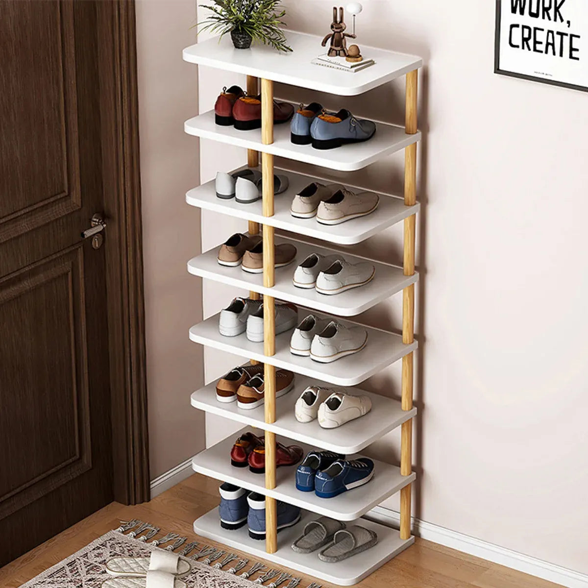 8 Tiers Shoe Rack Wood Vertical Space Saving Narrow Shoe Rack Storage 14 Pairs