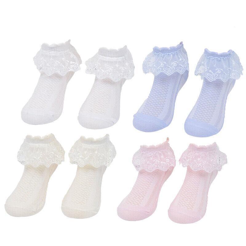 Lace Ruffle Frilly Short Socks for Girls Ankle Length M Size Fits 4-6 Years - Blue