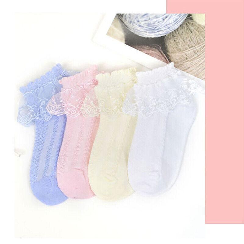 Lace Ruffle Frilly Short Socks for Girls Ankle Length M Size Fits 4-6 Years - Blue