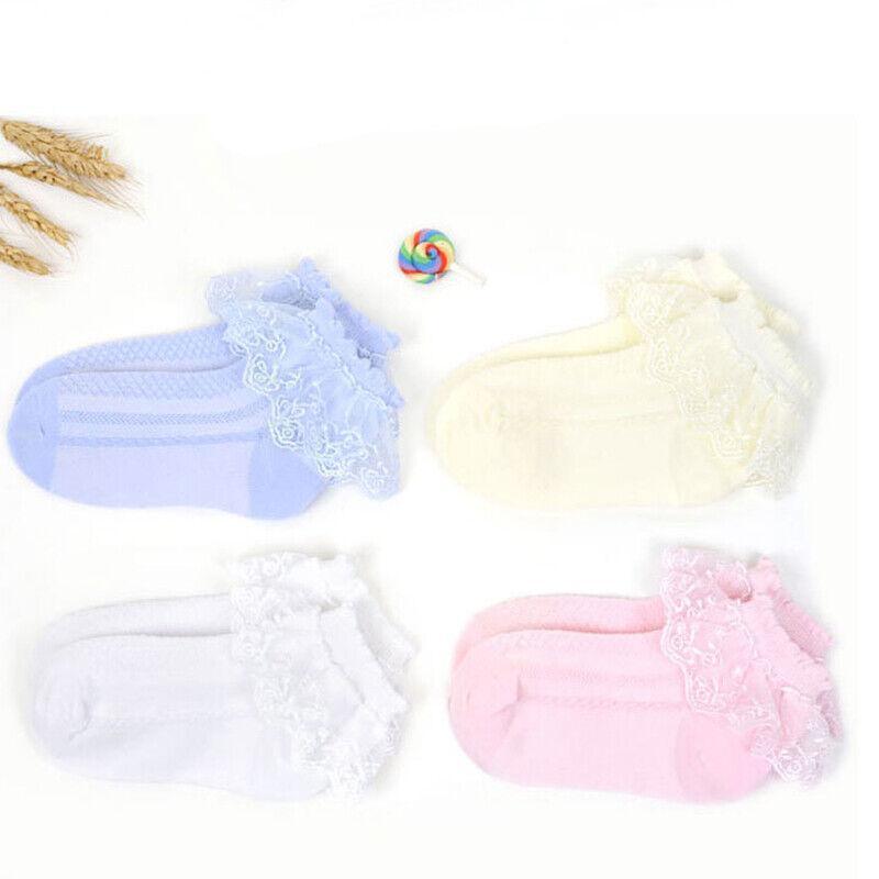 Lace Ruffle Frilly Short Socks for Girls Ankle Length M Size Fits 4-6 Years - Blue
