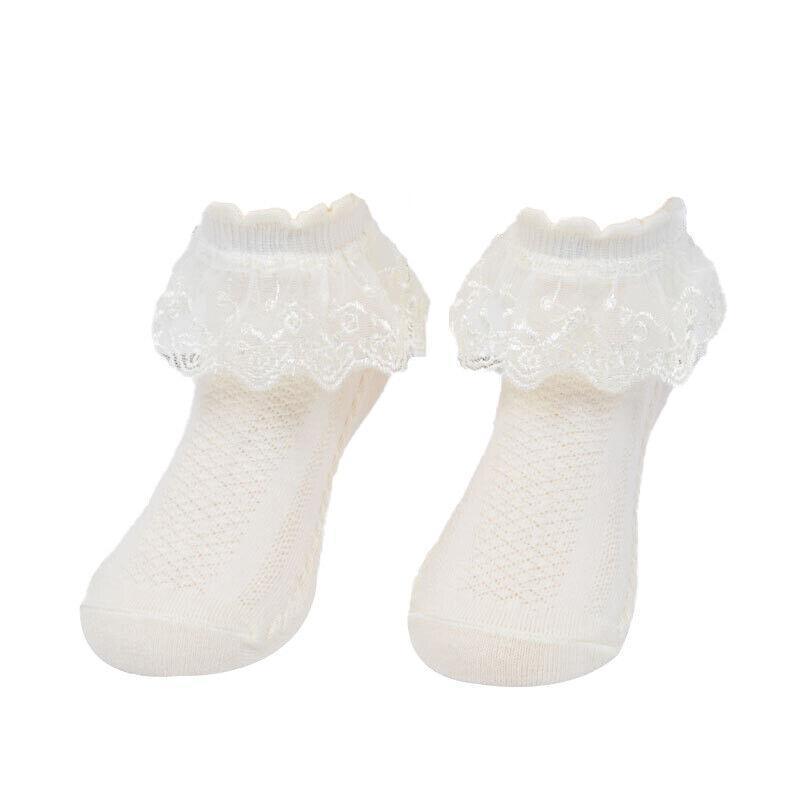 Lace Ruffle Frilly Short Socks for Girls Ankle Length M Size Fits 4-6 Years - Blue