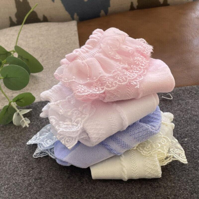 Lace Ruffle Frilly Short Socks for Girls Ankle Length M Size Fits 4-6 Years - Pink