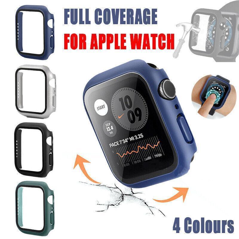 For Apple Watch iWatch Series SE 6 5 4 3 2 1 Case Full Glass Cover 38mm - Silver