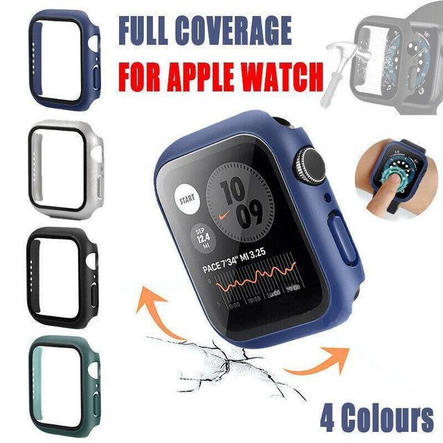 For Apple Watch iWatch Series SE 6 5 4 3 2 1 Case Full Glass Cover 40mm - Blue