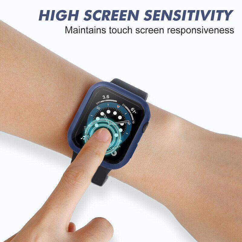 For Apple Watch iWatch Series SE 6 5 4 3 2 1 Case Full Glass Cover 40mm - Blue