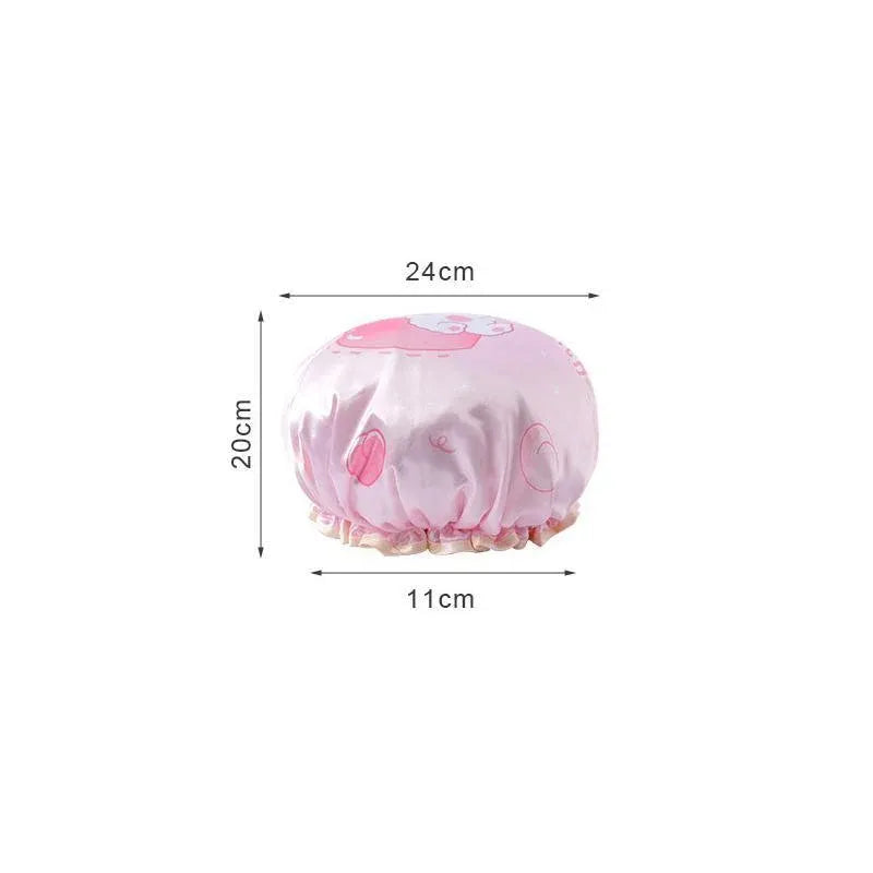 Double Layer Lux Shower Cap Bath Hat Hair Care Women Sleep Waterproof Reusable - White