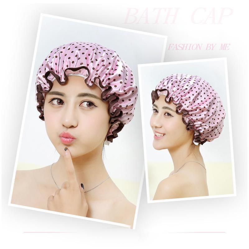 Double Layer Lux Shower Cap Bath Hat Hair Care Women Sleep Waterproof Reusable - White