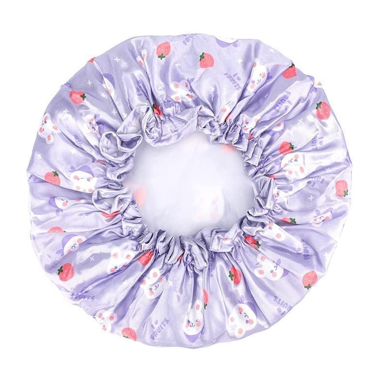 Double Layer Lux Shower Cap Bath Hat Hair Care Women Sleep Waterproof Reusable - White