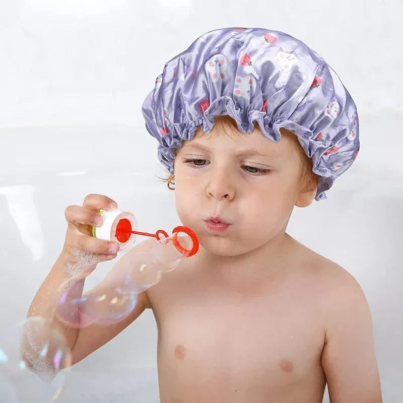 Double Layer Lux Shower Cap Bath Hat Hair Care Women Sleep Waterproof Reusable - White