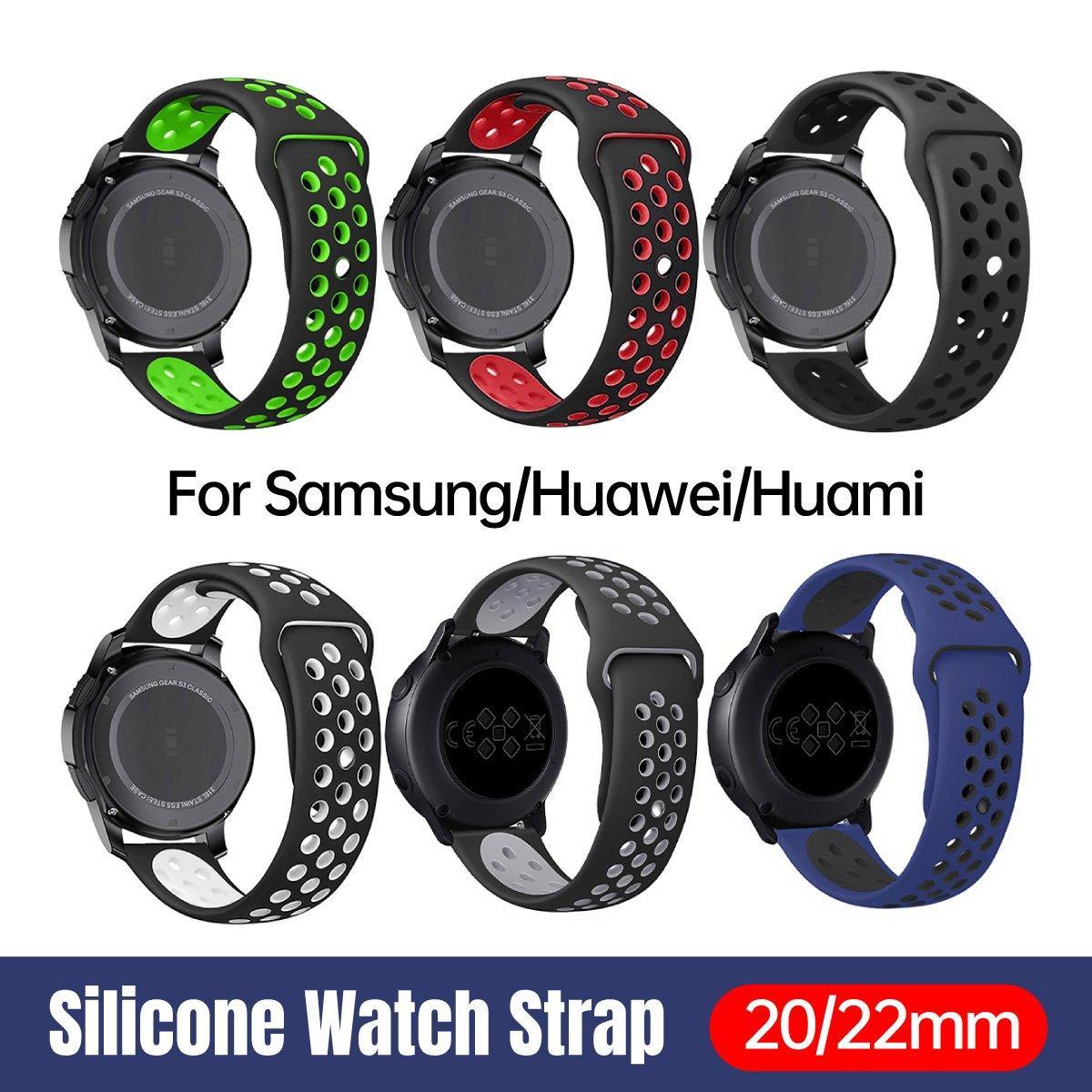 22mm 20mm Silicone Sports Watch Band for Samsung Huawei Huami Two-Tone Strap - 22mm-White