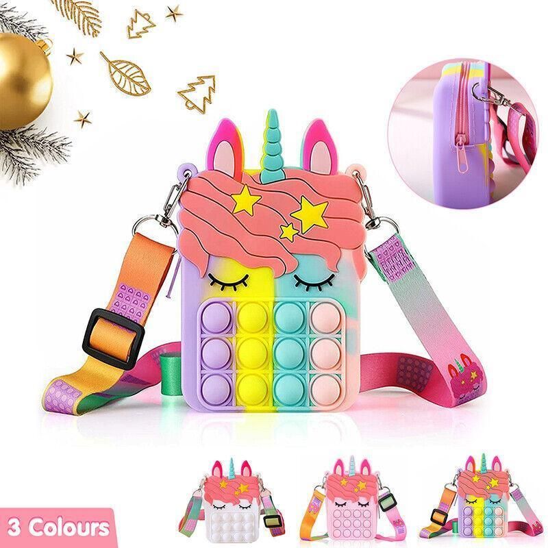 Pop It Shoulder Bag For Girls And Women Unicorn Pop Purse Bags - Rainbow