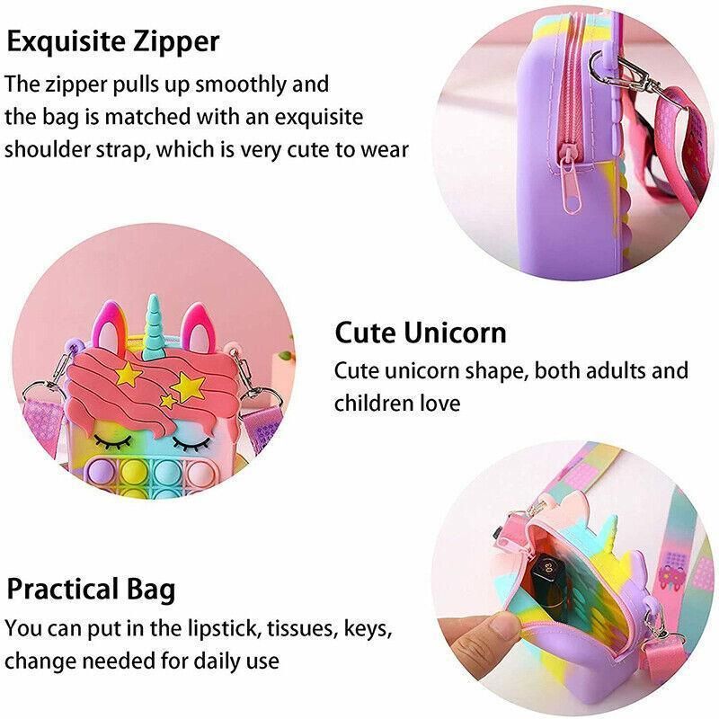 Pop It Shoulder Bag For Girls And Women Unicorn Pop Purse Bags - Rainbow
