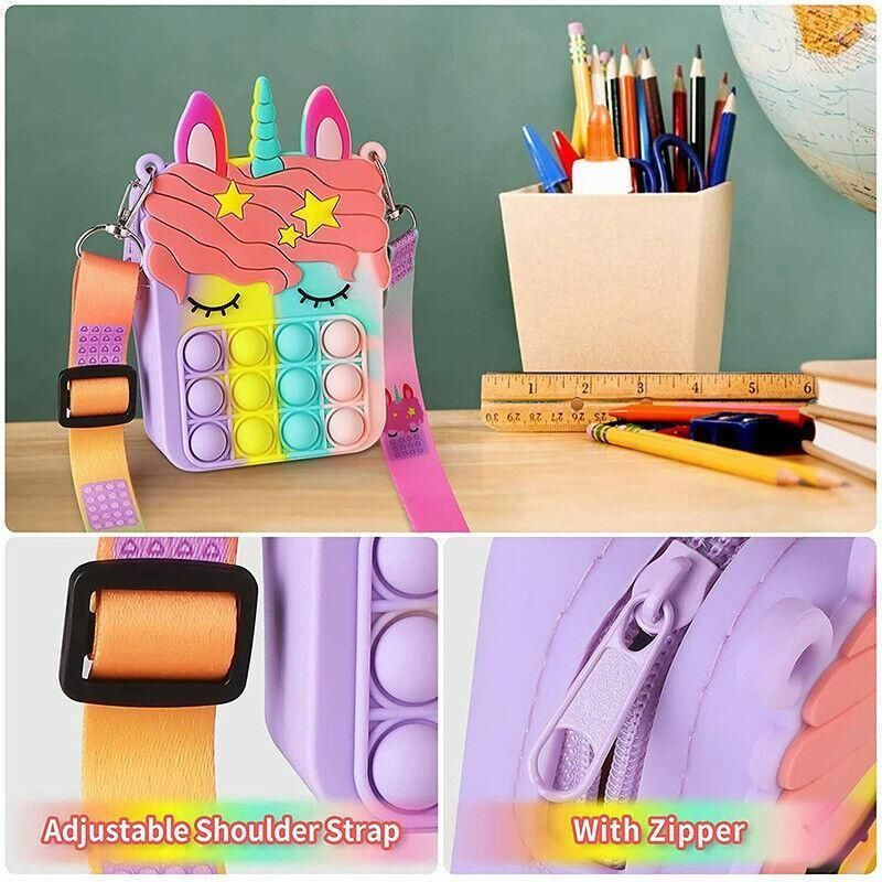 Pop It Shoulder Bag For Girls And Women Unicorn Pop Purse Bags - Rainbow