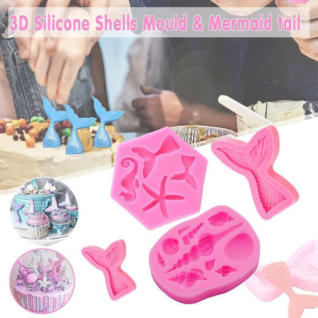 Mermaid Tail Sea Shell Silicone Cake Fondant Sugarcraft Mould Chocolate Large