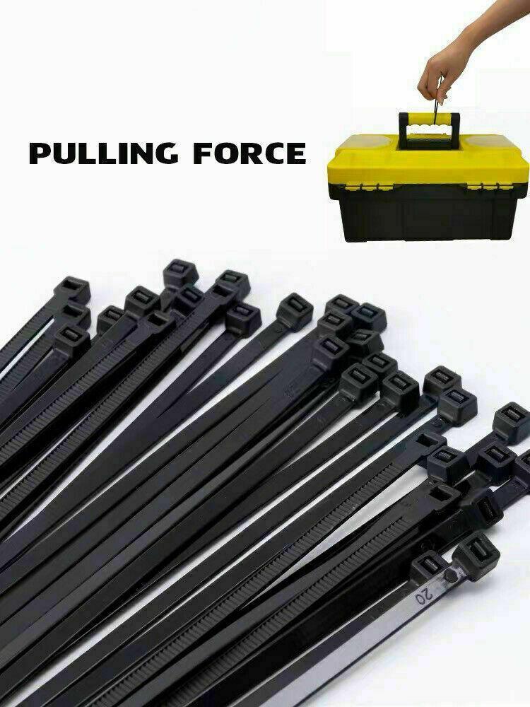 50X Cable Ties Zip Ties Nylon Uv Stabilised Black Cable Tie - 7.2*300mm