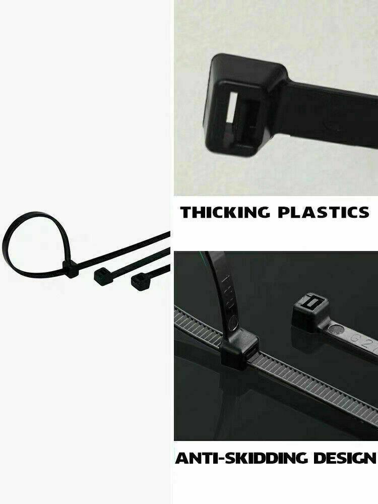 50X Cable Ties Zip Ties Nylon Uv Stabilised Black Cable Tie - 7.2*300mm