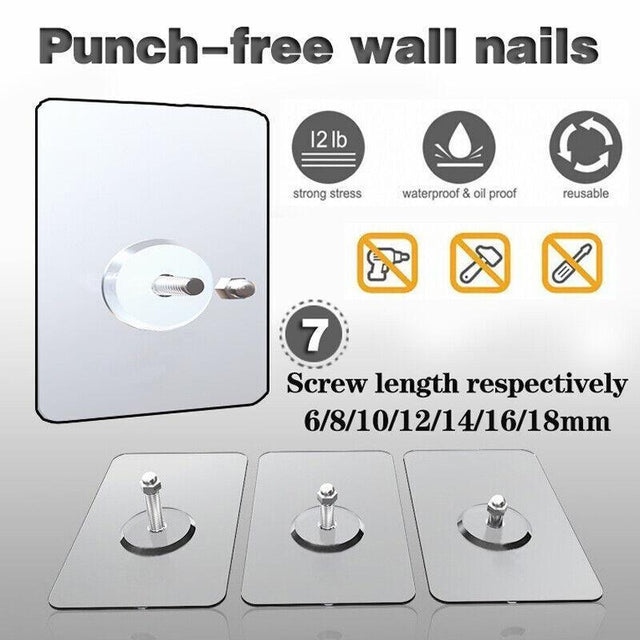 10X Punch-Free Adhesive Wall Hanging Hooks - 8mm