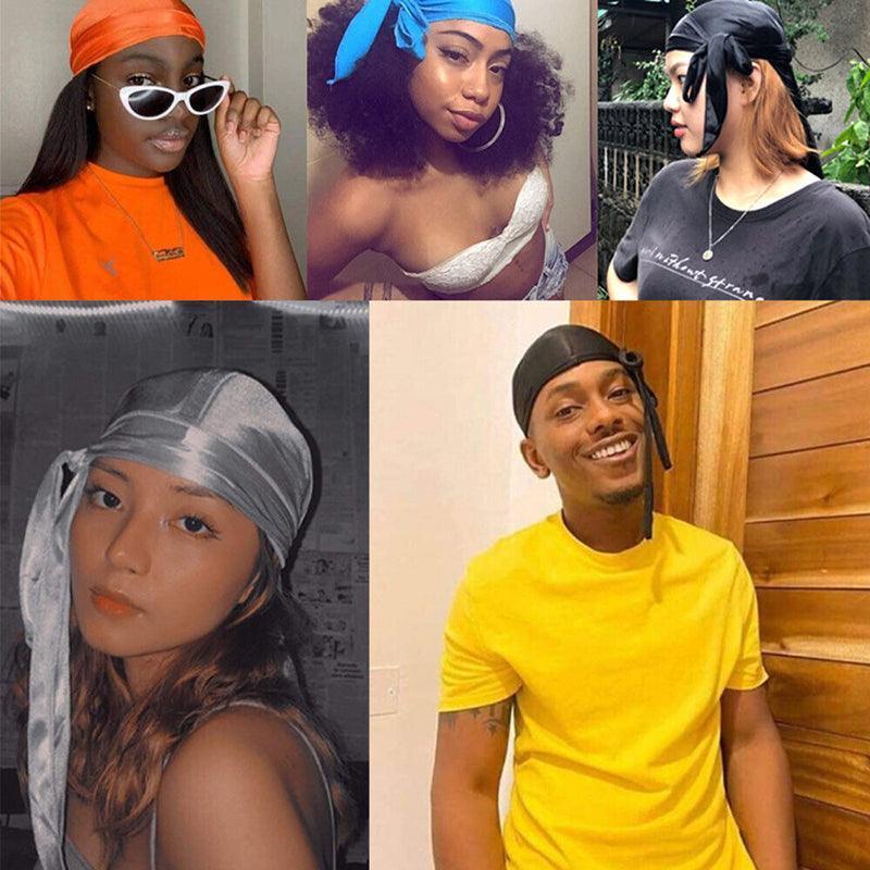 Velvet Durag Silky Hat Cap Men Women Premium Designer Doo Rag Wave Silk Headwear - Sliver grey