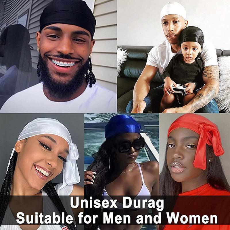Velvet Durag Silky Hat Cap Men Women Premium Designer Doo Rag Wave Silk Headwear - Sliver grey