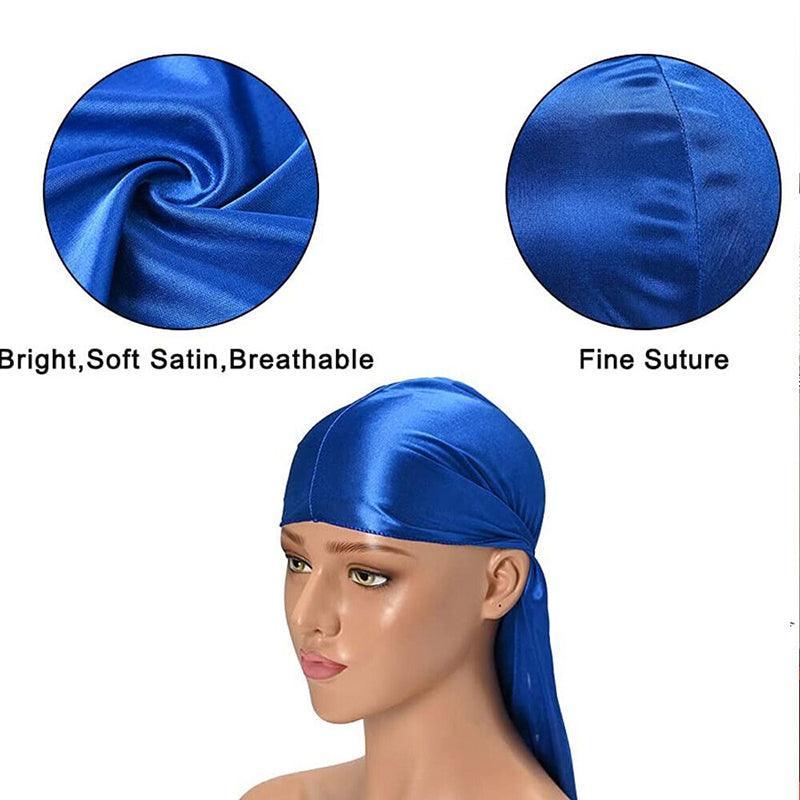 Velvet Durag Silky Hat Cap Men Women Premium Designer Doo Rag Wave Silk Headwear - Sliver grey