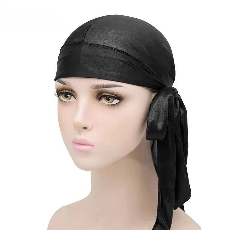 Velvet Durag Silky Hat Cap Men Women Premium Designer Doo Rag Wave Silk Headwear - Sliver grey