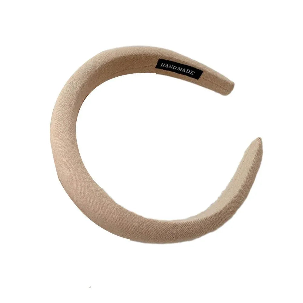 Women Thick Padded Wide Headband Sponge Hairband Wedding Party Plain - Milk Tea