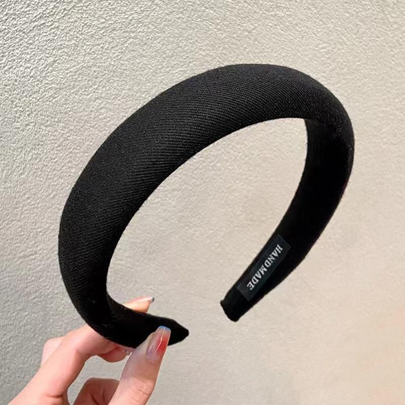 Women Thick Padded Wide Headband Sponge Hairband Wedding Party Plain - Milk Tea