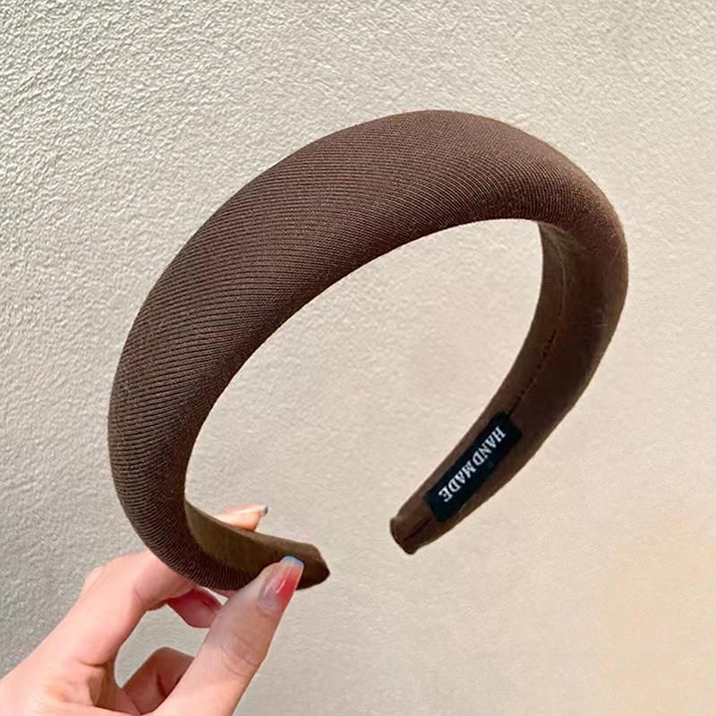 Women Thick Padded Wide Headband Sponge Hairband Wedding Party Plain - Milk Tea