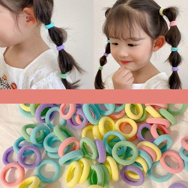 100PCS Colorful Elastic Hair Ties for Girl Ponytails High Stretch Hair Bands Set - Red