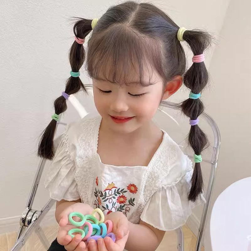 100PCS Colorful Elastic Hair Ties for Girl Ponytails High Stretch Hair Bands Set - Spring