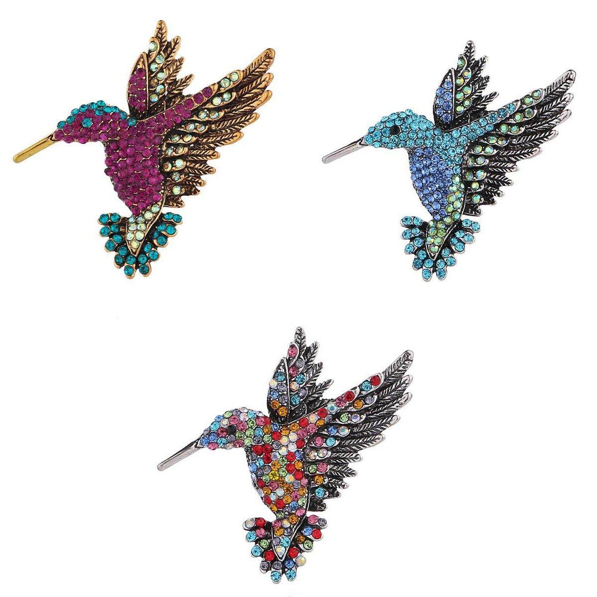 Fashion Hummingbird Brooch Pink Diamond Silver Brooch Gift Retro Style - Colourful