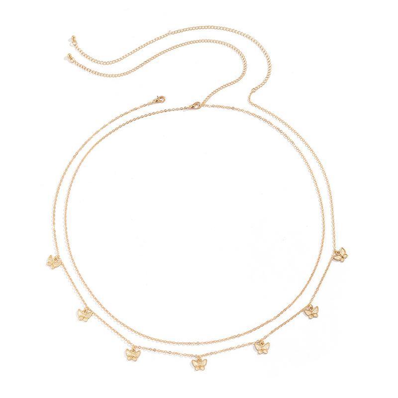 Waist Chain Tassel Butterfly Pendant Double Layer Ladies Body Chain - White