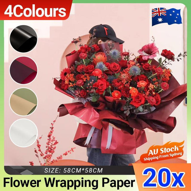 20PCS Plastic Waterproof Flower Gift Wrapping Paper Florist Bouquet Packaging - Red+Wine Red