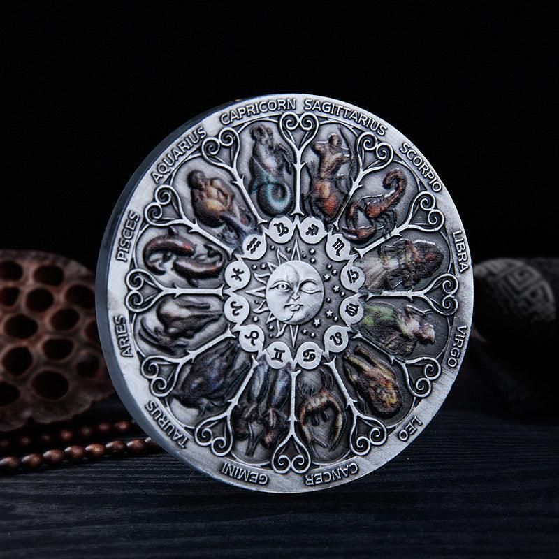 Twelve Constellations Coin Sun and Moon Challenge Medal Double-sided Embossed