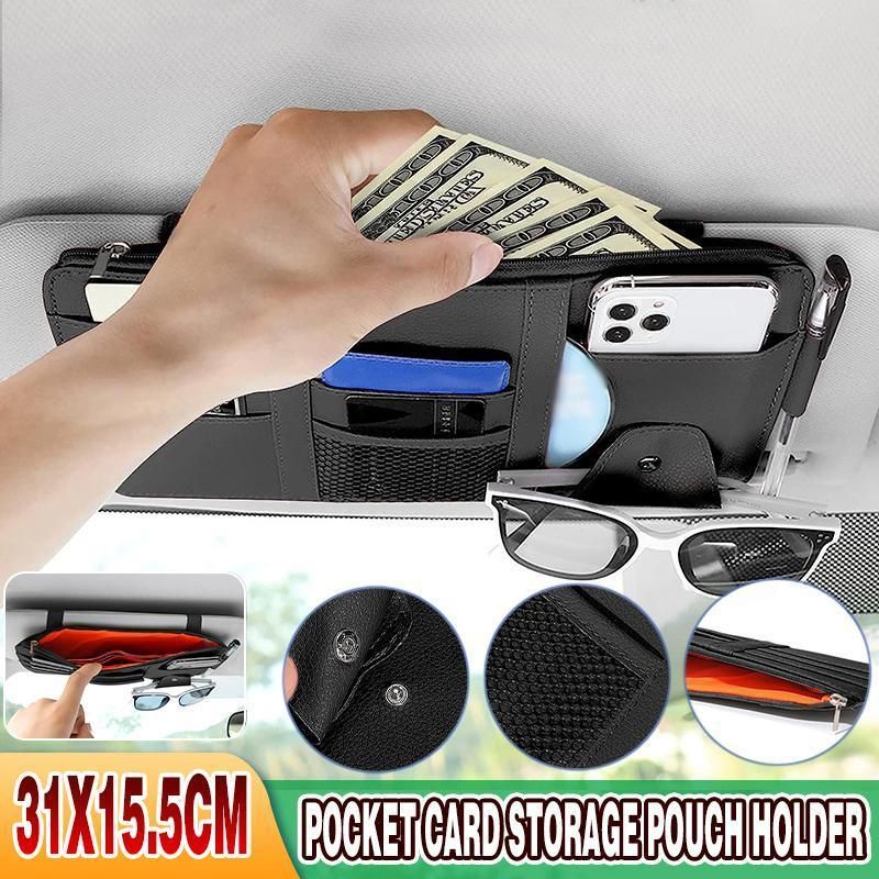 Car Sun Visor Organizer Pocket Card Storage Pouch Holder with Zipper Net Black