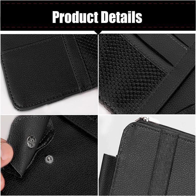 Car Sun Visor Organizer Pocket Card Storage Pouch Holder with Zipper Net Black