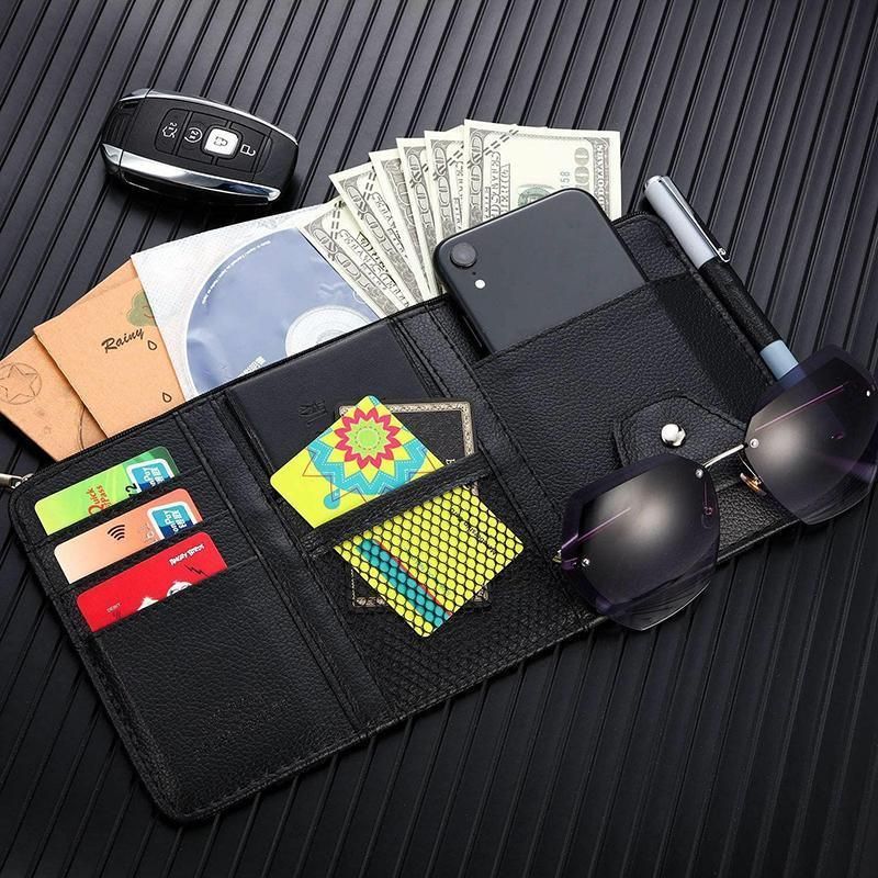 Car Sun Visor Organizer Pocket Card Storage Pouch Holder with Zipper Net Black