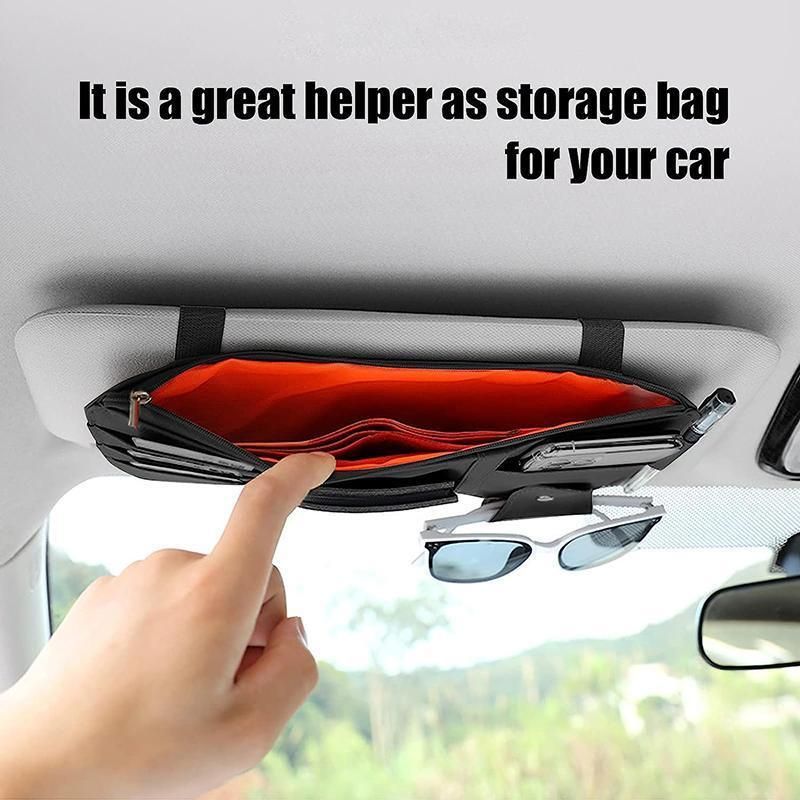 Car Sun Visor Organizer Pocket Card Storage Pouch Holder with Zipper Net Black