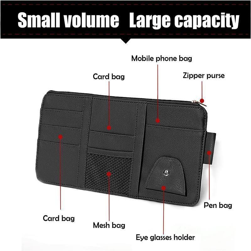 Car Sun Visor Organizer Pocket Card Storage Pouch Holder with Zipper Net Black