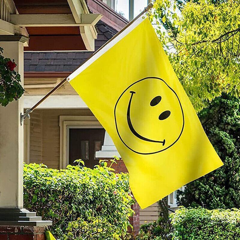 Large Yellow Smiley Face Flag Heavy Duty Outdoor Happy 90 X 150 CM - 3ft x 5ft