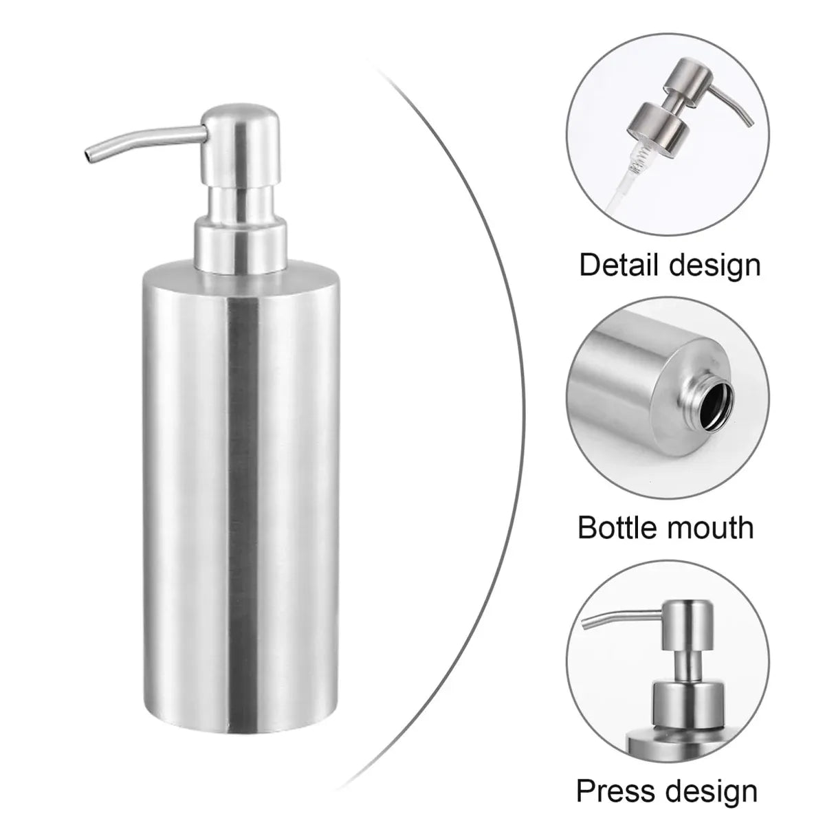 Soap Dispenser 500ml Stainless Steel Pump Silver Bathroom Liquid Container